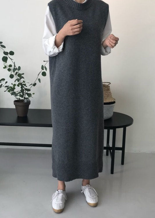 DIY Grey O Neck Patchwork Knit Vest Dress Sleeveless LY1338 - fabuloryshop