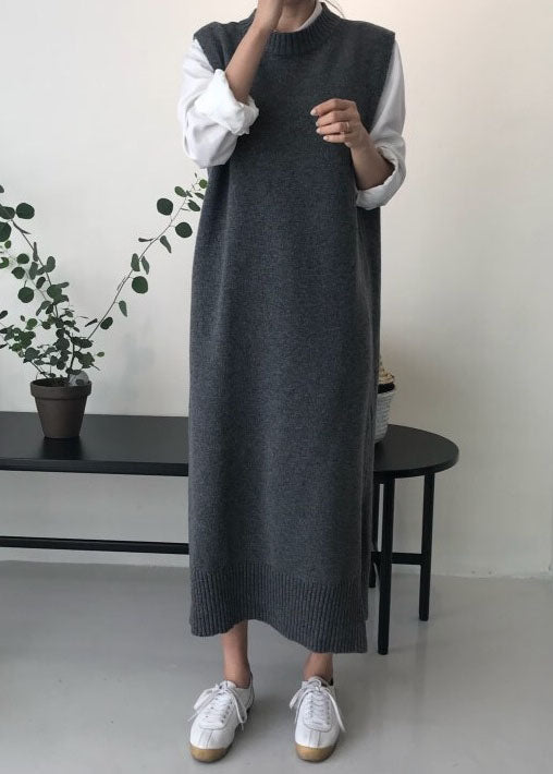 DIY Grey O Neck Patchwork Knit Vest Dress Sleeveless LY1338 - fabuloryshop