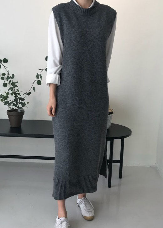 DIY Grey O Neck Patchwork Knit Vest Dress Sleeveless LY1338 - fabuloryshop