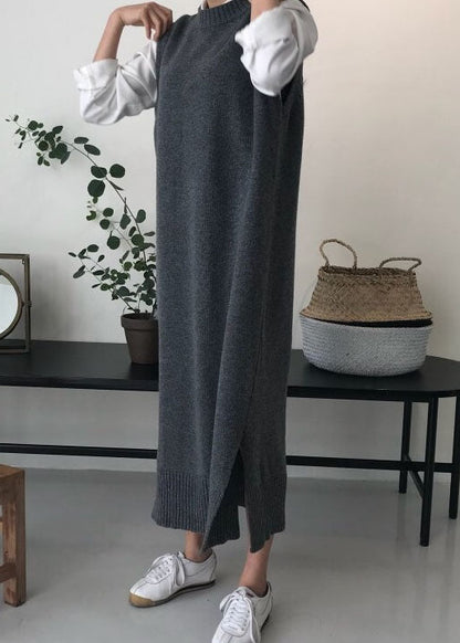 DIY Grey O Neck Patchwork Knit Vest Dress Sleeveless LY1338 - fabuloryshop