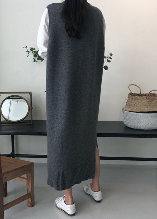 DIY Grey O Neck Patchwork Knit Vest Dress Sleeveless LY1338 - fabuloryshop