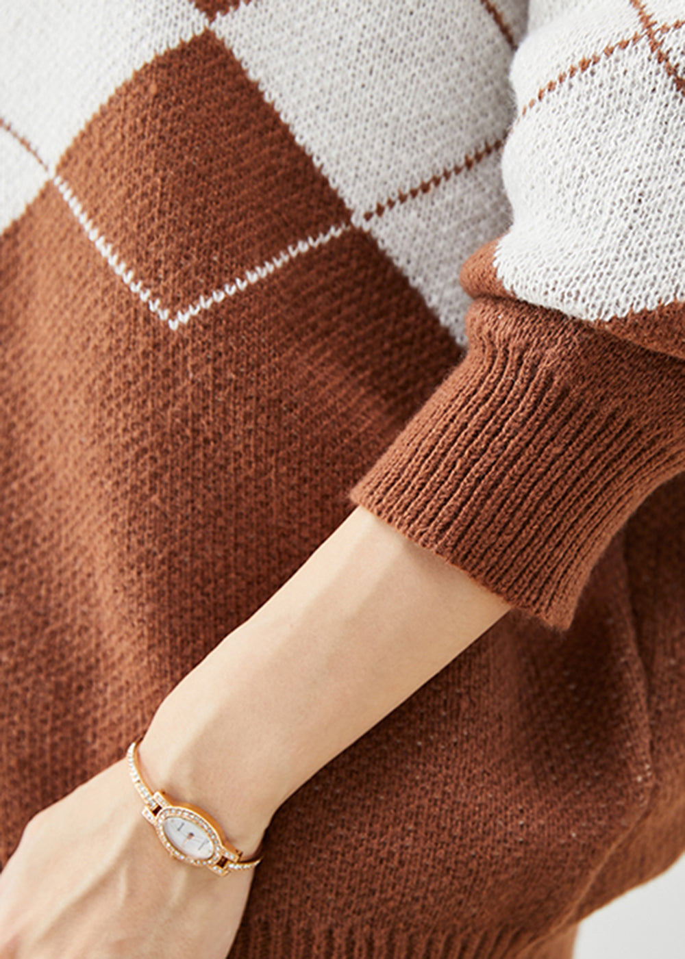 DIY Khaki Oversized Print Knit Cardigan Winter Ada Fashion