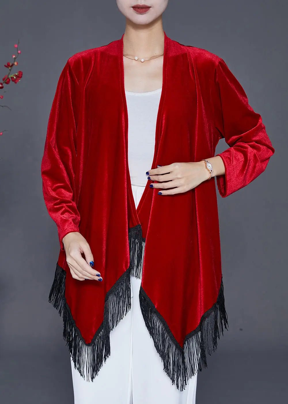 DIY Mulberry Tasseled Patchwork Silk Velour Cardigan Fall Ada Fashion