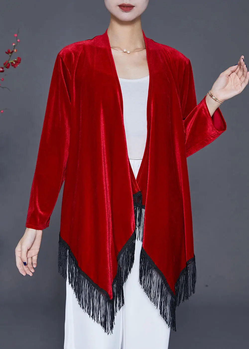 DIY Mulberry Tasseled Patchwork Silk Velour Cardigan Fall Ada Fashion