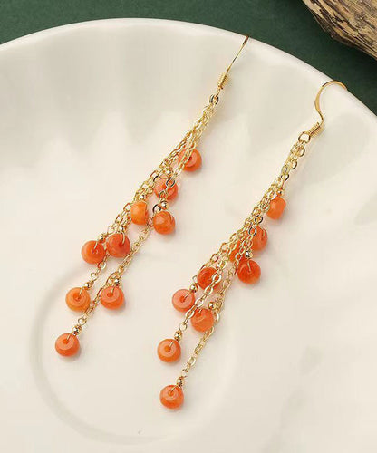 DIY Orange Jade Tassel 14K Drop Earrings LY9175 Ada Fashion