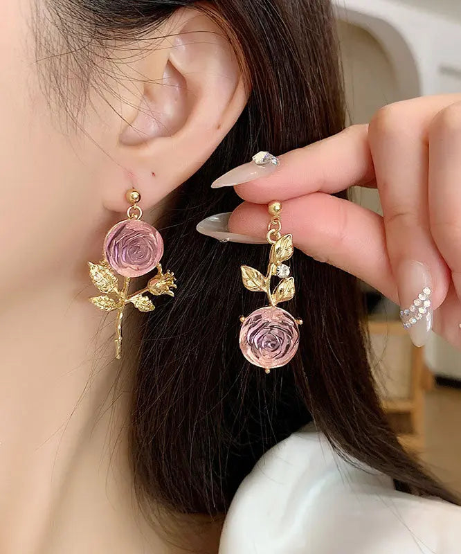 DIY Pink Overgild Acrylic Asymmeticar Floral Drop Earrings Ada Fashion