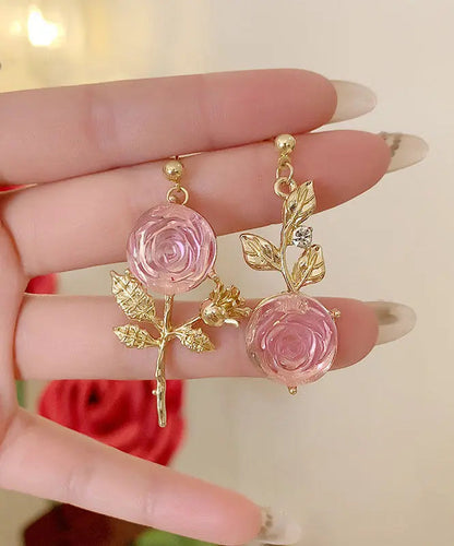 DIY Pink Overgild Acrylic Asymmeticar Floral Drop Earrings Ada Fashion