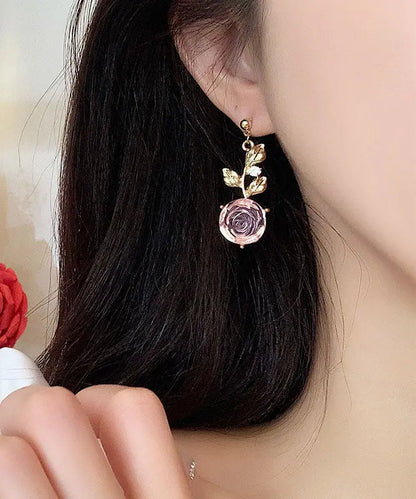 DIY Pink Overgild Acrylic Asymmeticar Floral Drop Earrings Ada Fashion