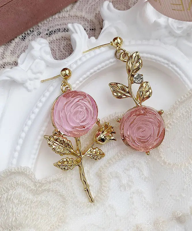 DIY Pink Overgild Acrylic Asymmeticar Floral Drop Earrings Ada Fashion