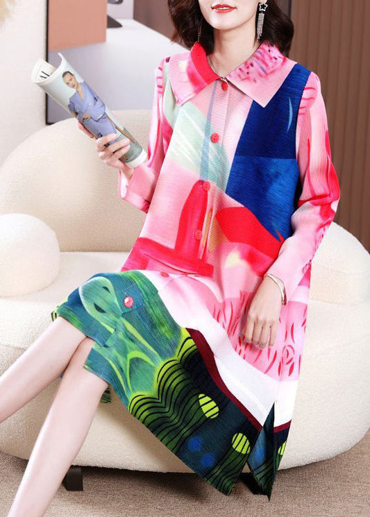 DIY Pink Peter Pan Collar Print Side Open Long Dresses Spring LY2796 - fabuloryshop