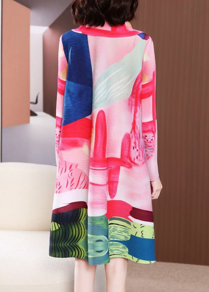 DIY Pink Peter Pan Collar Print Side Open Long Dresses Spring LY2796