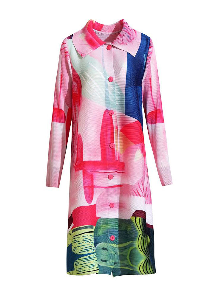DIY Pink Peter Pan Collar Print Side Open Long Dresses Spring LY2796