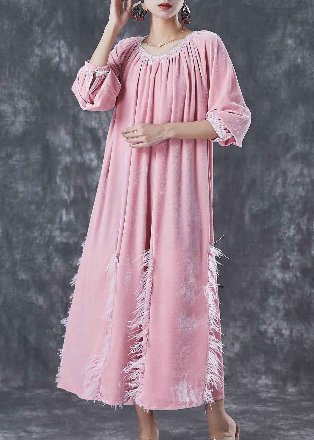 DIY Pink Tasseled Silk Velour Vacation Dresses Fall Ada Fashion