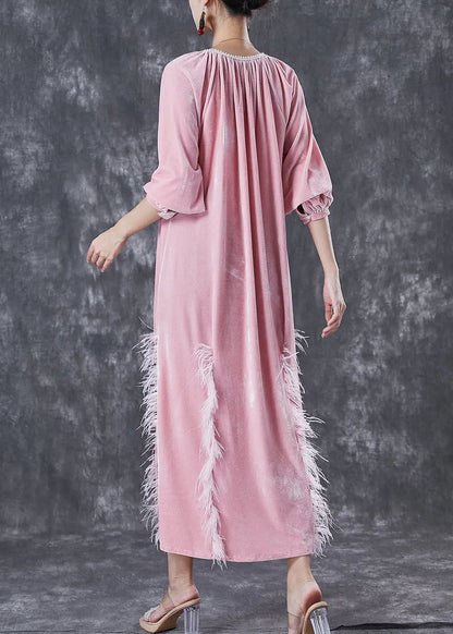 DIY Pink Tasseled Silk Velour Vacation Dresses Fall Ada Fashion