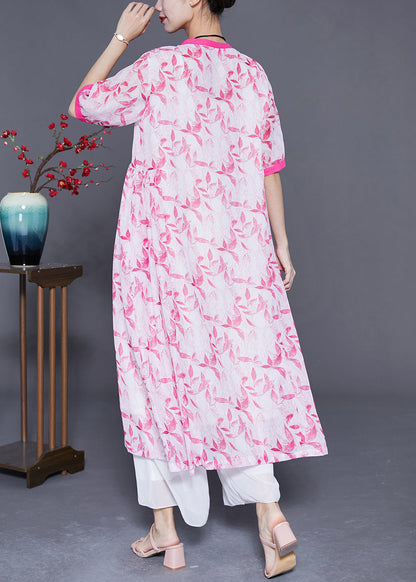 DIY Pink V Neck Patchwork Print Linen Dress Summer LY3677 - fabuloryshop