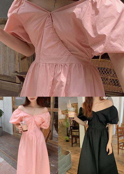 DIY Pink V Neck Wrinkled Patchwork Cotton Long Dress Summer LY2573 - fabuloryshop