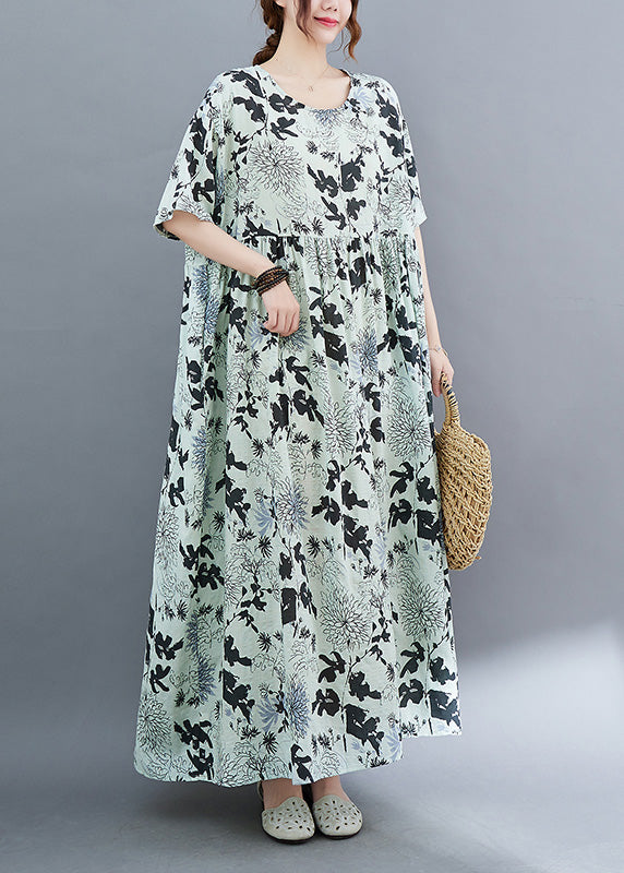 DIY Print Wrinkled Cozy Holiday Long Dress Summer Ada Fashion