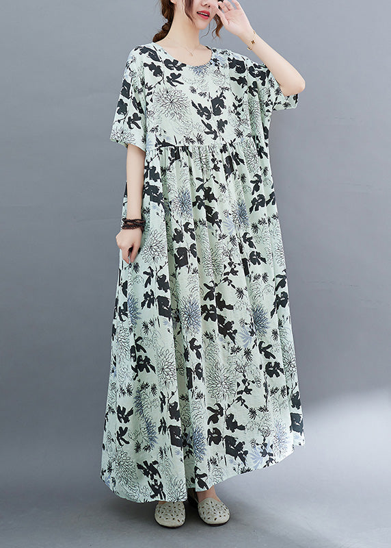 DIY Print Wrinkled Cozy Holiday Long Dress Summer Ada Fashion