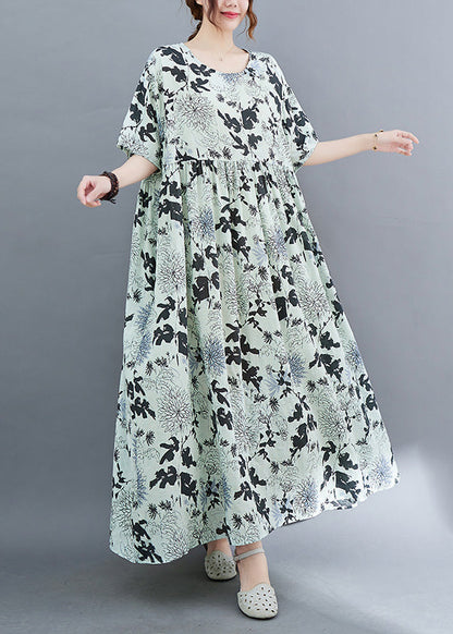 DIY Print Wrinkled Cozy Holiday Long Dress Summer Ada Fashion