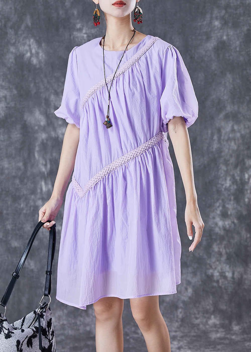 DIY Purple Asymmetrical Patchwork Wrinkled Maxi Dresses Summer TD1030 - fabuloryshop