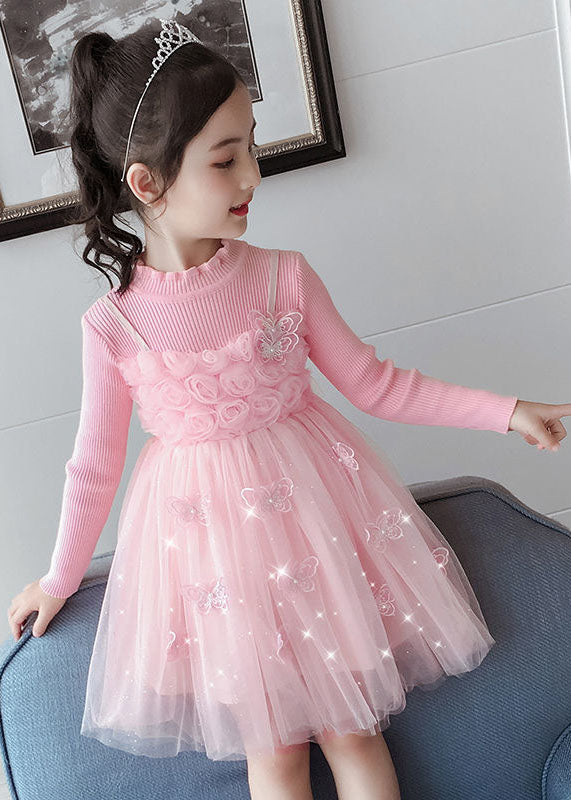 DIY Purple Butterfly Embroideried Floral Patchwork Tulle Girls Long Dresses Fall Ada Fashion