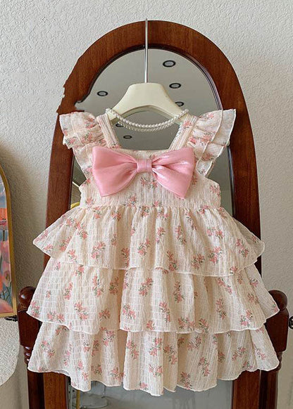 DIY Purple Print Bow Wrinkled Patchwork Cotton Kids Girls Dress Summer Ada Fashion