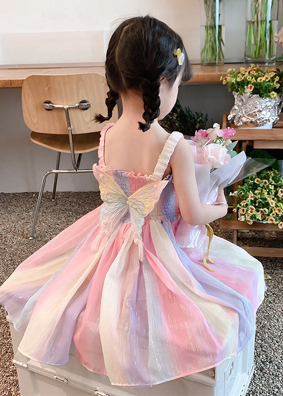 DIY Rainbow Butterfly Wrinkled Patchwork Cotton Kids Girls Dresses Summer LY5428 - fabuloryshop