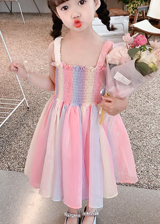 DIY Rainbow Butterfly Wrinkled Patchwork Cotton Kids Girls Dresses Summer LY5428 - fabuloryshop