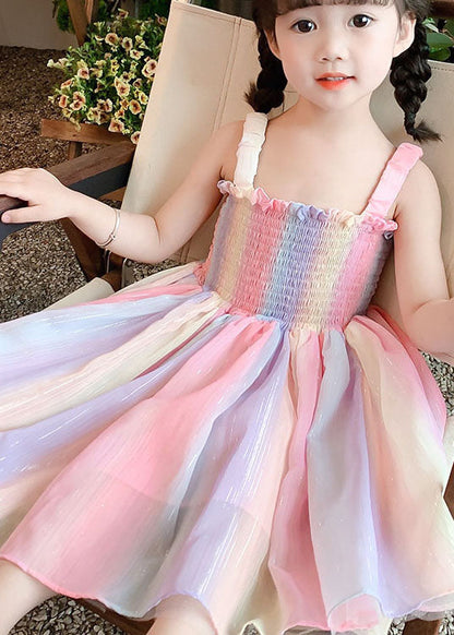 DIY Rainbow Butterfly Wrinkled Patchwork Cotton Kids Girls Dresses Summer LY5428 - fabuloryshop