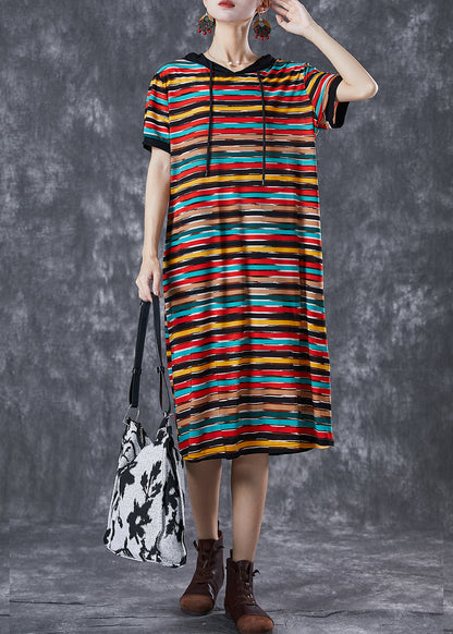 DIY Rainbow Hooded Striped Chiffon Robe Dresses Summer Ada Fashion