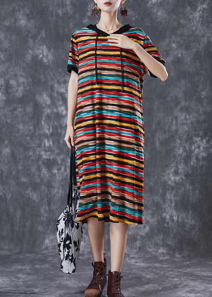 DIY Rainbow Hooded Striped Chiffon Robe Dresses Summer Ada Fashion