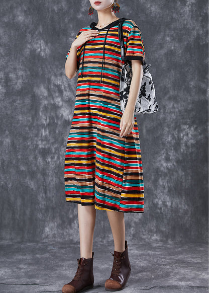 DIY Rainbow Hooded Striped Chiffon Robe Dresses Summer Ada Fashion