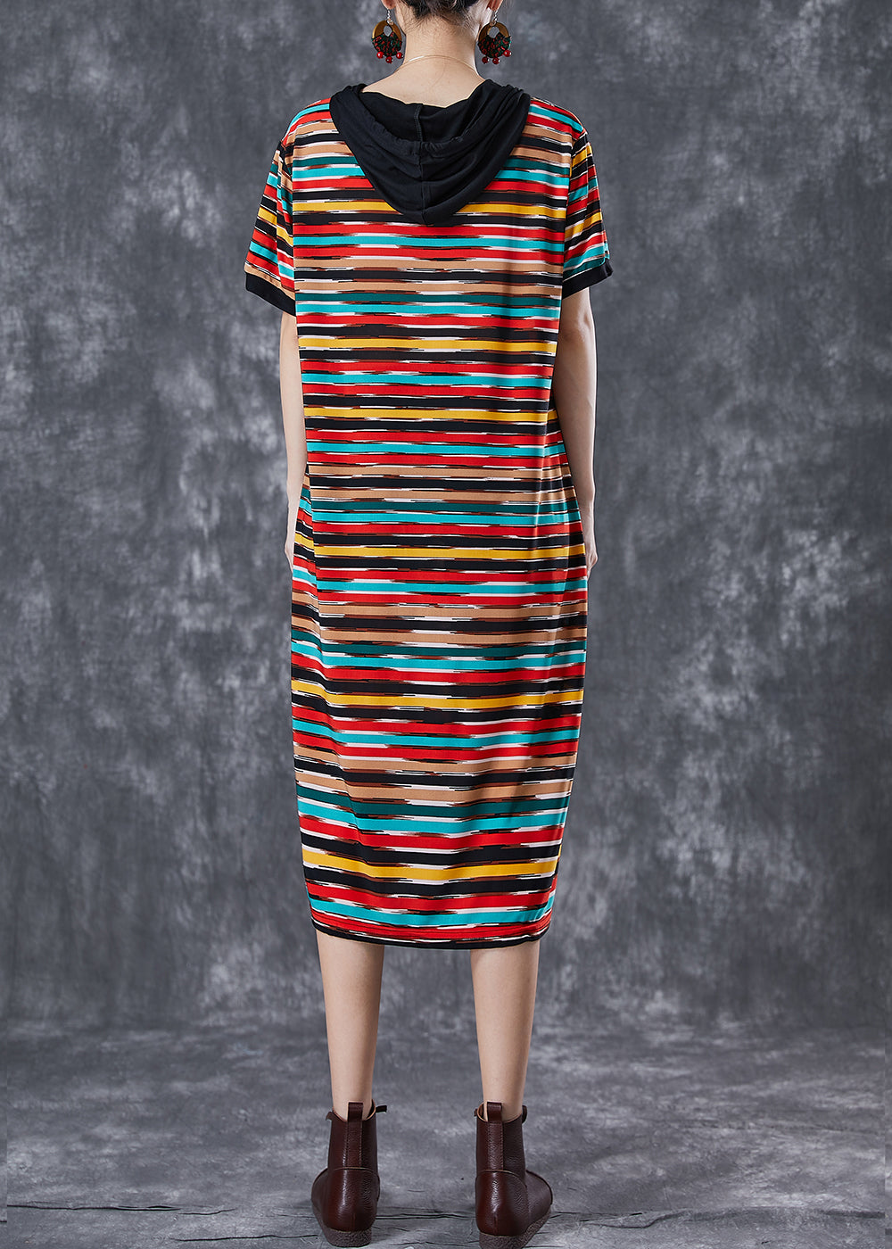 DIY Rainbow Hooded Striped Chiffon Robe Dresses Summer Ada Fashion