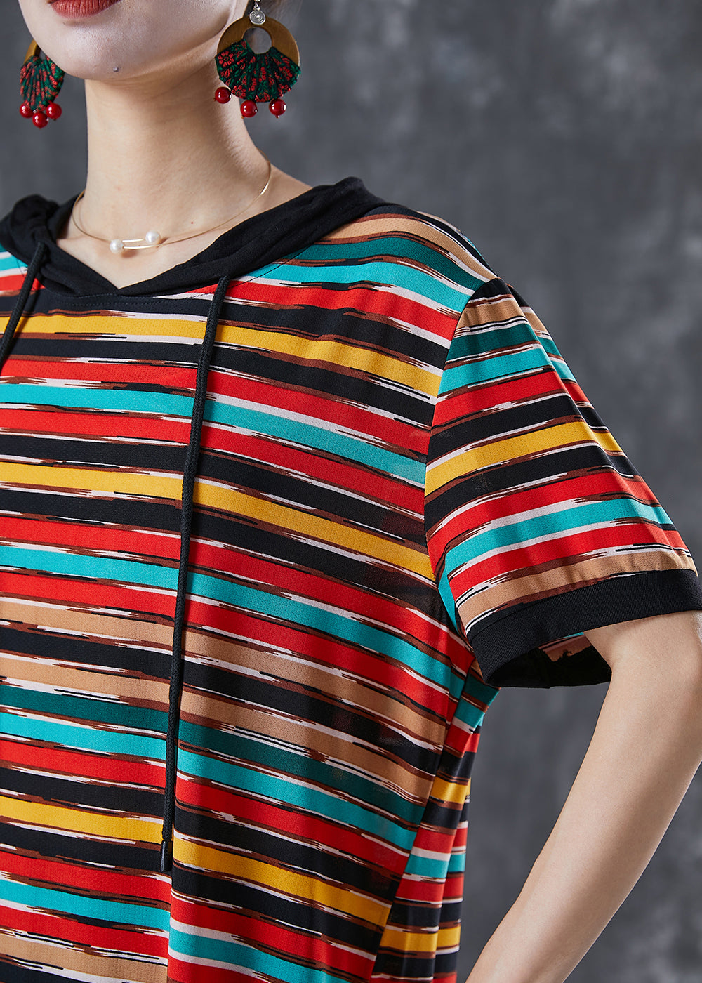 DIY Rainbow Hooded Striped Chiffon Robe Dresses Summer Ada Fashion