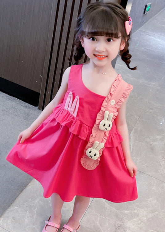 DIY Red Asymmetrical Ruffled Patchwork Little Rabbit Kids Girls Maxi Dresses Summer LY5472 - fabuloryshop