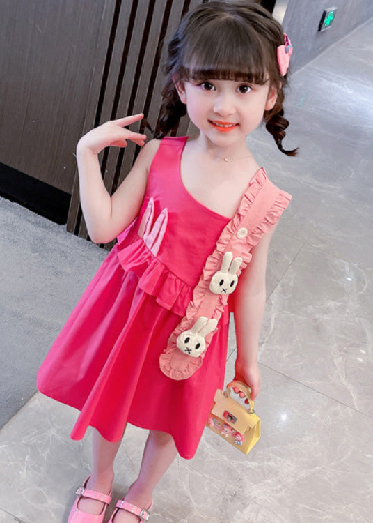 DIY Red Asymmetrical Ruffled Patchwork Little Rabbit Kids Girls Maxi Dresses Summer LY5472 - fabuloryshop