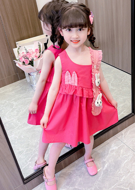 DIY Red Asymmetrical Ruffled Patchwork Little Rabbit Kids Girls Maxi Dresses Summer LY5472 - fabuloryshop