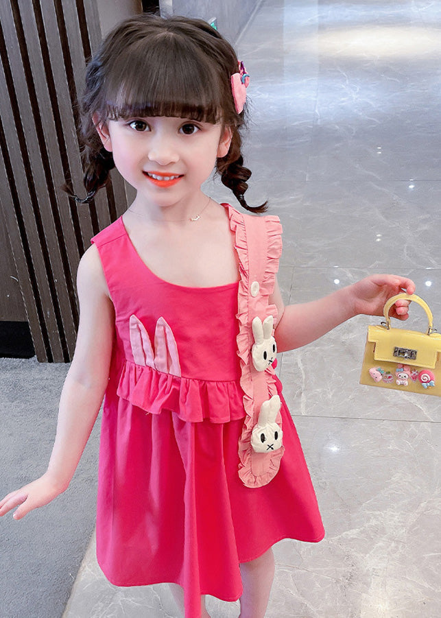 DIY Red Asymmetrical Ruffled Patchwork Little Rabbit Kids Girls Maxi Dresses Summer LY5472 - fabuloryshop