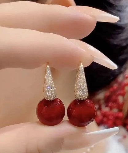 DIY Red Copper Overgild Zircon Pearl Drop Earrings Ada Fashion