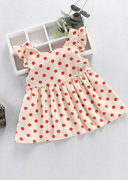 DIY Red O-Neck Dot Print Wrinkled Kids Mid Dress Sleeveless LY6458 - fabuloryshop