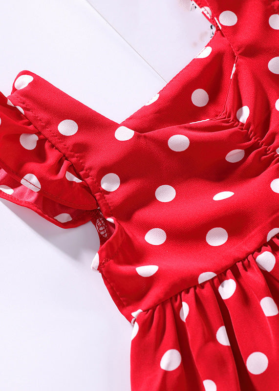 DIY Red O-Neck Dot Print Wrinkled Kids Mid Dress Sleeveless LY6458 - fabuloryshop