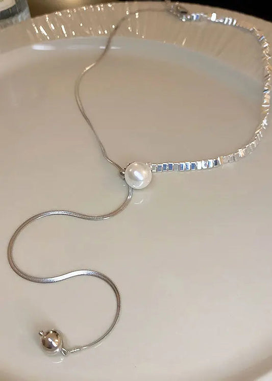 DIY Silk Stainless Steel Pearl Pendant Necklace Ada Fashion
