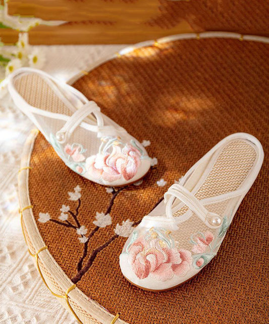 DIY Splicing Flat Slide Sandals White Tulle Embroidery LY7707 Ada Fashion