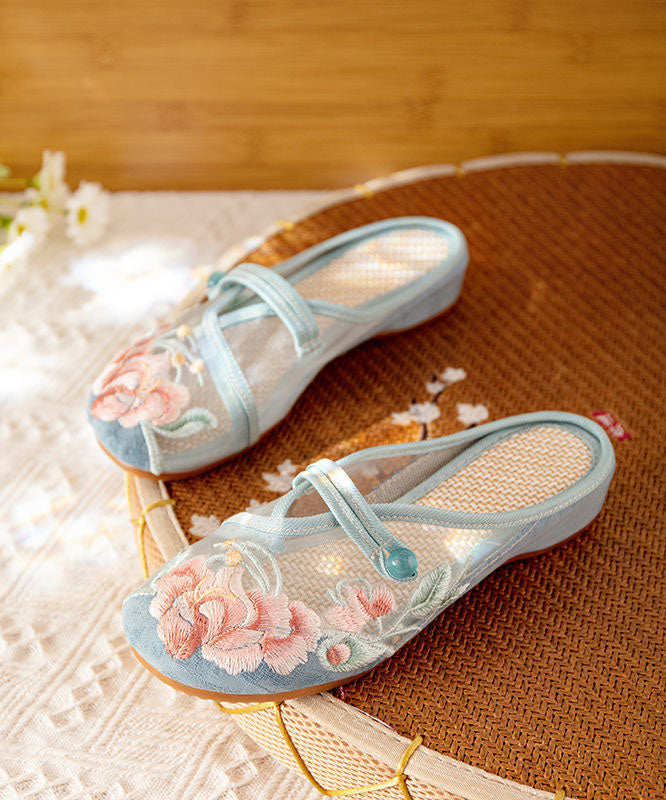 DIY Splicing Flat Slide Sandals White Tulle Embroidery LY7707 Ada Fashion