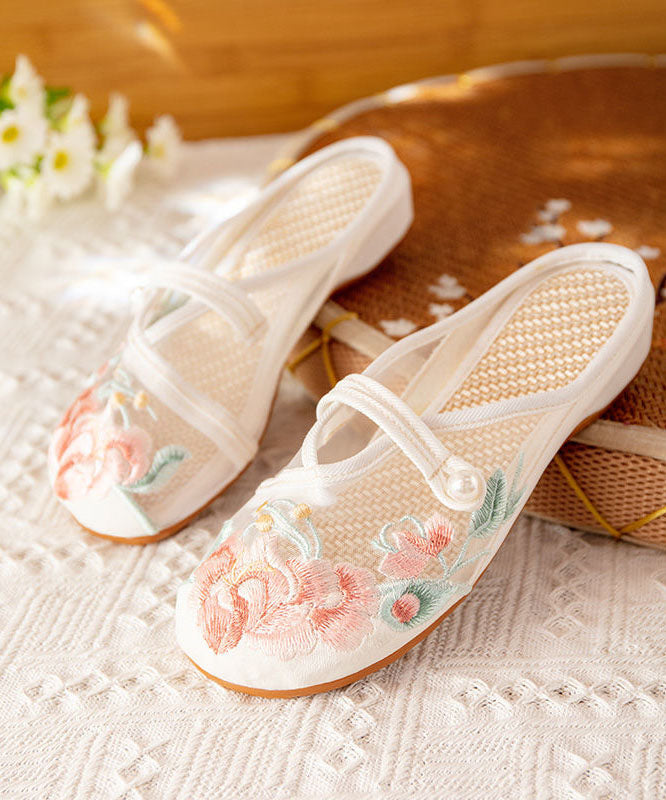 DIY Splicing Flat Slide Sandals White Tulle Embroidery LY7707 Ada Fashion