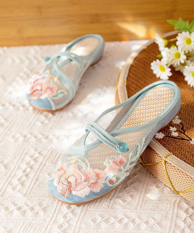 DIY Splicing Flat Slide Sandals White Tulle Embroidery LY7707 Ada Fashion