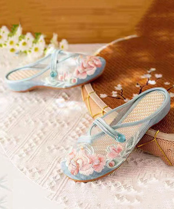 DIY Splicing Flat Slide Sandals White Tulle Embroidery LY7707 Ada Fashion