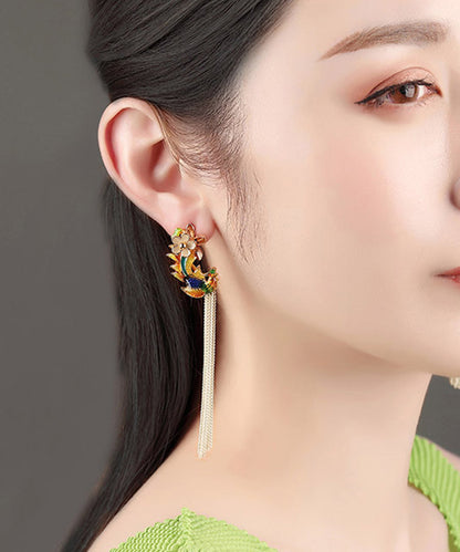 DIY Sterling Silver Cloisonne Floral Tassel Drop Earrings LY2276 - fabuloryshop