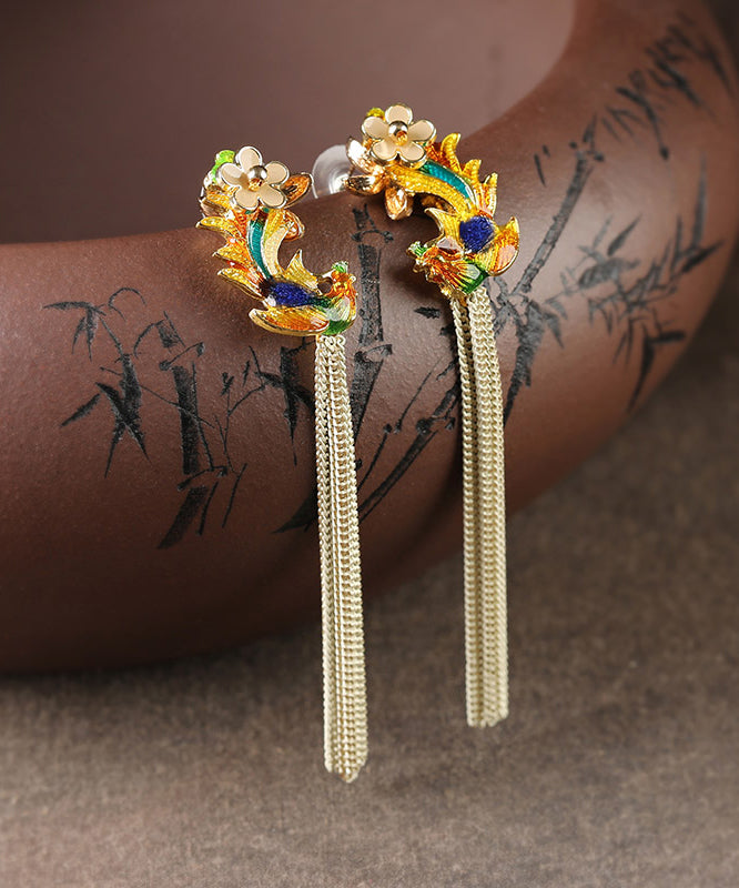 DIY Sterling Silver Cloisonne Floral Tassel Drop Earrings LY2276 - fabuloryshop