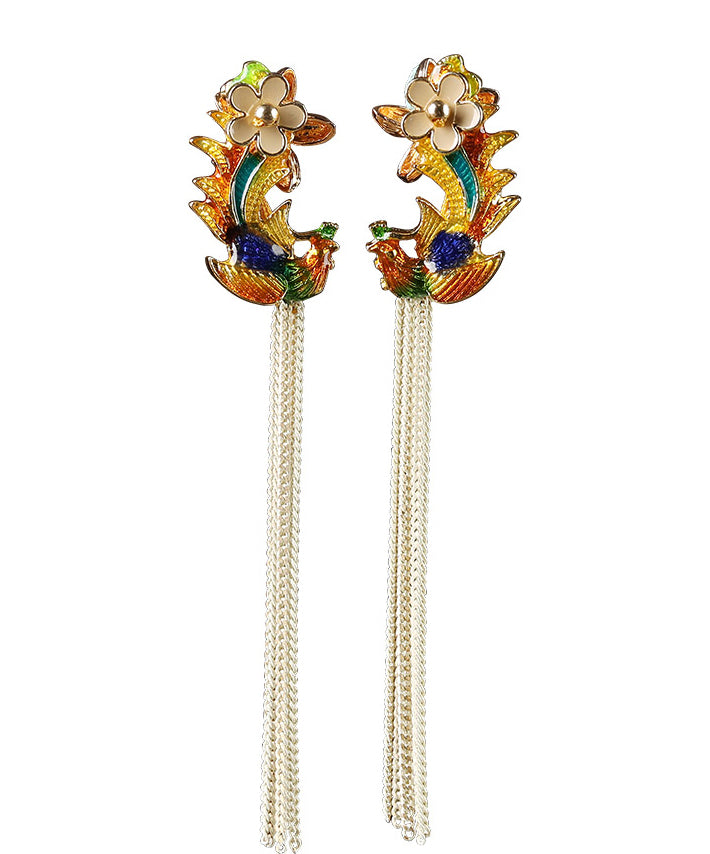 DIY Sterling Silver Cloisonne Floral Tassel Drop Earrings LY2276
